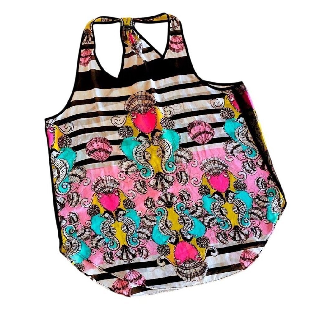 Bisou Bisou Sheer Tank Top Colorful Seashells and Seahorses - Size Medium - Picture 2 of 7